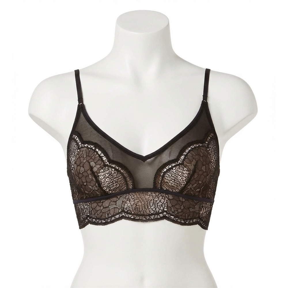 NEW CALVIN KLEIN crackled lace triangle bralette in black